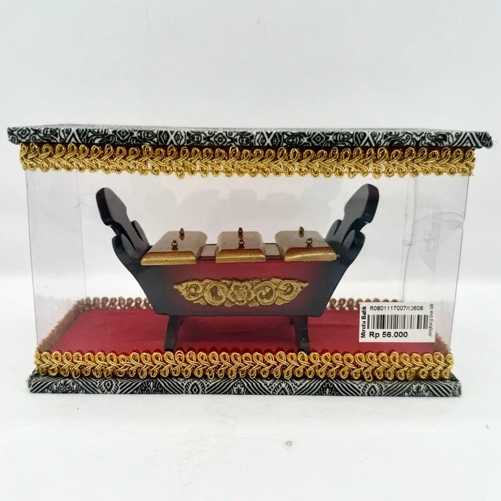 Vintage Indonesian Gamelan Xylophone Souvenir Batik Display Case Mini Instrument